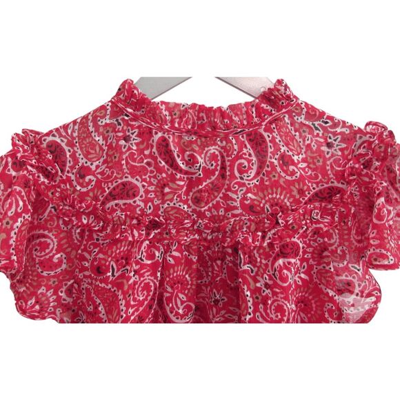 LOFT Red Paisley Lightweight Flowy Ruffle Top Sz M - Picture 5 of 5